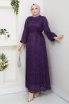 LEYLA TESETTÜR ELBİSE Mor
