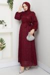 LEYLA TESETTÜR ELBİSE Bordo