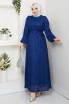 LEYLA TESETTÜR ELBİSE SaksMavisi