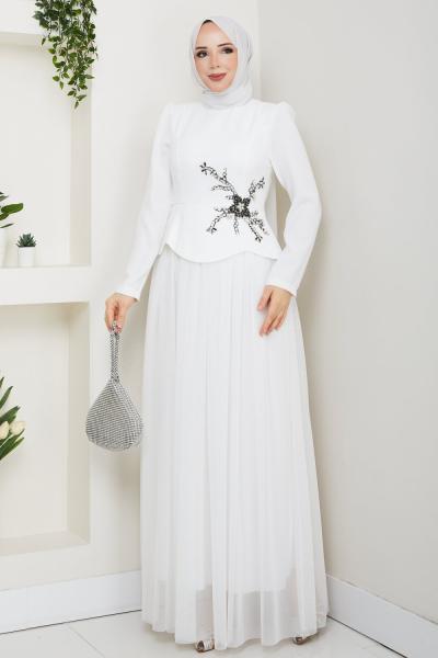 BALIM TESETTÜR ABİYE ELBİSE  Beyaz