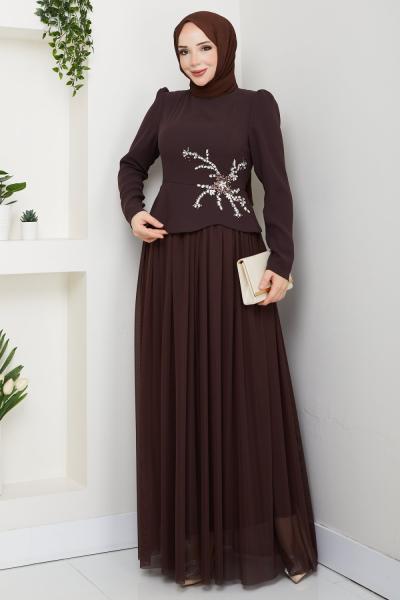 BALIM TESETTÜR ABİYE ELBİSE  Kahve