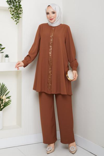 MELTEM TESETTÜR PANTOLONLU TAKIM  Kiremit