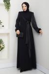 FİRÜZE ABİYE TESETTÜR ELBİSE Siyah