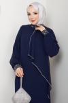 İPEK TESETTÜR ABİYE ELBİSE  Lacivert