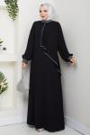 İPEK TESETTÜR ABİYE ELBİSE  Siyah