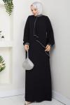 İPEK TESETTÜR ABİYE ELBİSE  Siyah