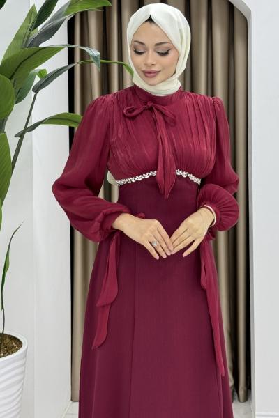 NEVİN TESETTÜR ABİYE ELBİSE Bordo