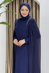 HİCRAN TESETTÜR ABİYE ELBİSE Lacivert