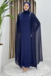HİCRAN TESETTÜR ABİYE ELBİSE Lacivert