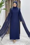 HİCRAN TESETTÜR ABİYE ELBİSE Lacivert
