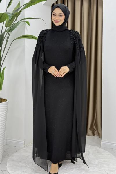 HİCRAN TESETTÜR ABİYE ELBİSE Siyah