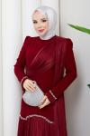 YENİ BEYHAN TESETTÜR ABİYE ELBİSE Bordo