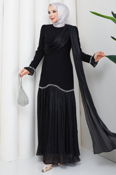YENİ BEYHAN TESETTÜR ABİYE ELBİSE Siyah
