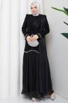YENİ BEYHAN TESETTÜR ABİYE ELBİSE Siyah
