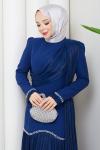YENİ BEYHAN TESETTÜR ABİYE ELBİSE Lacivert