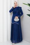 YENİ BEYHAN TESETTÜR ABİYE ELBİSE Lacivert