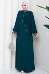 İPEK TESETTÜR ABİYE ELBİSE  Zümrüt