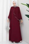 İPEK TESETTÜR ABİYE ELBİSE  Bordo