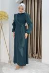 FİRÜZE ABİYE TESETTÜR ELBİSE Zümrüt