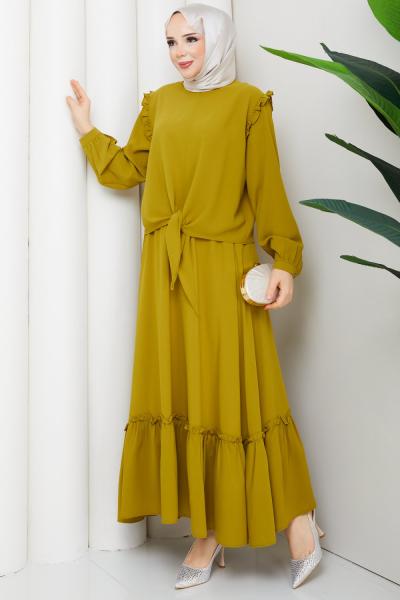 DİVA LİNDA KUMAŞ ETEKLİ TAKIM  Hardal