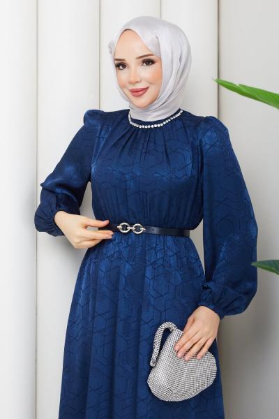 IŞIK TESETTÜR ELBİSE Lacivert