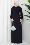 MİNEL TESETTÜR ABİYE ELBİSE Siyah