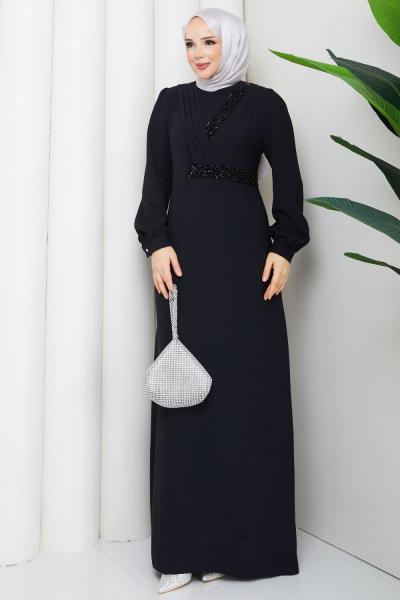 MİNEL TESETTÜR ABİYE ELBİSE Siyah