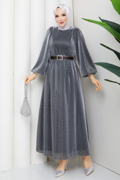 KEMERLİ TESETTÜR ELBİSE Antrasit