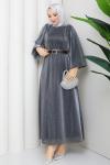 KEMERLİ TESETTÜR ELBİSE Antrasit