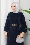KEMERLİ TESETTÜR ELBİSE Lacivert