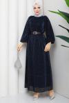 KEMERLİ TESETTÜR ELBİSE Lacivert