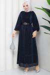 KEMERLİ TESETTÜR ELBİSE Lacivert