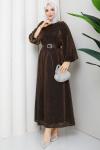 KEMERLİ TESETTÜR ELBİSE Kahve