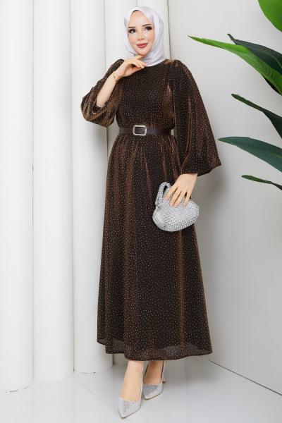 KEMERLİ TESETTÜR ELBİSE Kahve