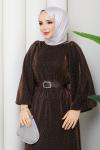 KEMERLİ TESETTÜR ELBİSE Kahve