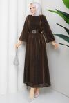 KEMERLİ TESETTÜR ELBİSE Kahve