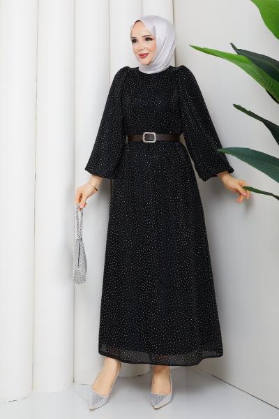 KEMERLİ TESETTÜR ELBİSE Siyah