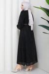 KEMERLİ TESETTÜR ELBİSE Siyah