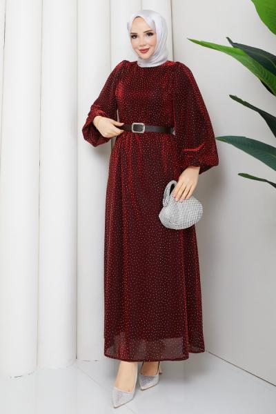 KEMERLİ TESETTÜR ELBİSE Kırmızı