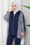 ÇİZGİ ŞERİT TESETTÜR TAKIM  Lacivert