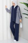 ÇİZGİ ŞERİT TESETTÜR TAKIM  Lacivert