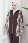 ÇİZGİ ŞERİT TESETTÜR TAKIM  Kahve