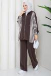 ÇİZGİ ŞERİT TESETTÜR TAKIM  Kahve