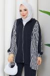 ÇİZGİ ŞERİT TESETTÜR TAKIM  Siyah