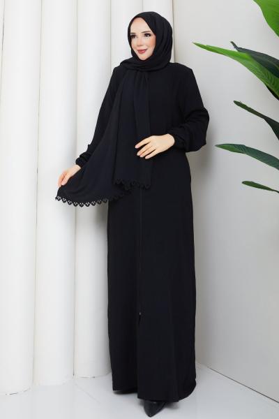LAZER KESİM NAMAZ ELBİSESİ Siyah