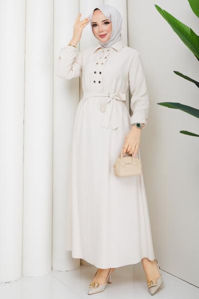ZÜMRA TESETTÜR ELBİSE  Ekru