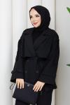 PREMİUM KUŞAKLI TRENÇKOT  Siyah