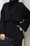 PREMİUM KUŞAKLI TRENÇKOT  Siyah