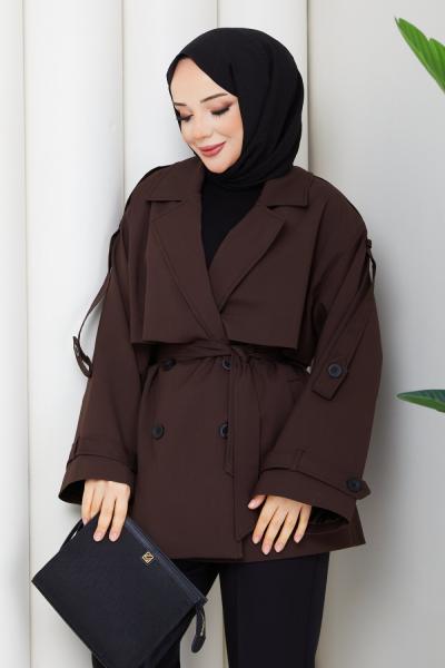 PREMİUM KUŞAKLI TRENÇKOT  Kahve
