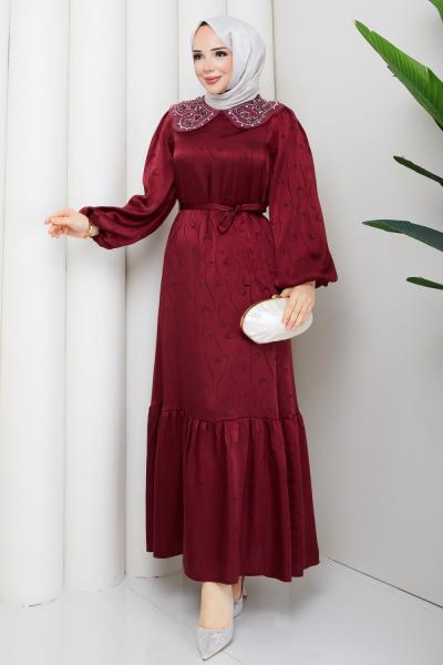 EBRAR TESETTÜR ELBİSE Bordo